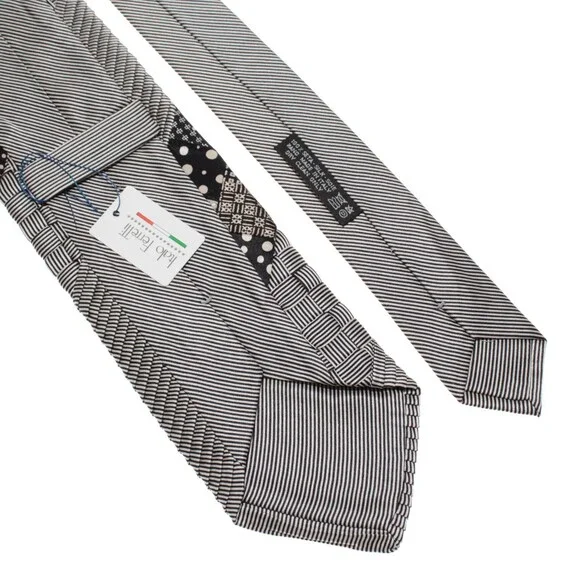 Pleated Patchwork Neck Tie by Italo Ferretti 100% Silk in Black / White / Beige